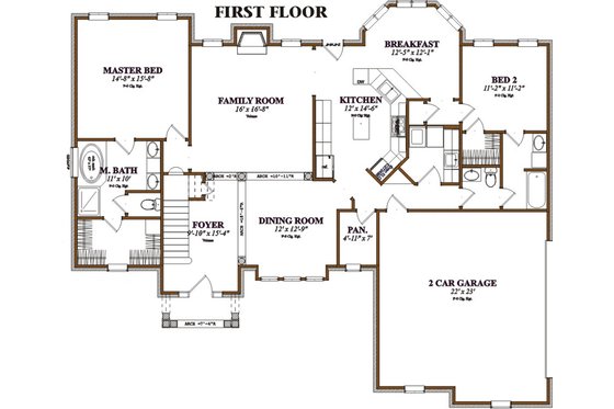 Floor Plan - Main Floor for Southern House Plan #63-106 - 4 bed, 3 bath