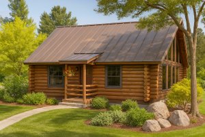 Log Exterior - Front Elevation Plan #124-390