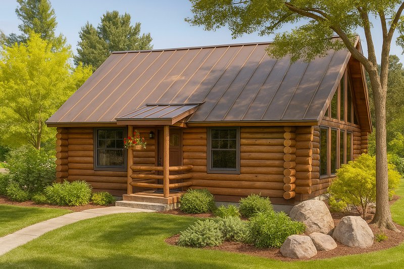 Log Style House Plan - 1 Beds 1 Baths 960 Sq/Ft Plan #124-390 Exterior