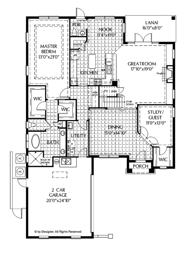 Architectural House Design - Mediterranean Floor Plan - Main Floor Plan #999-178
