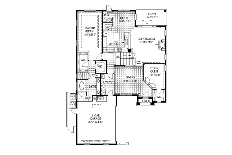 Architectural House Design - Floor Plan - Main Floor for Mediterranean House Plan #999-178 - 3 bed, 3.5 bath