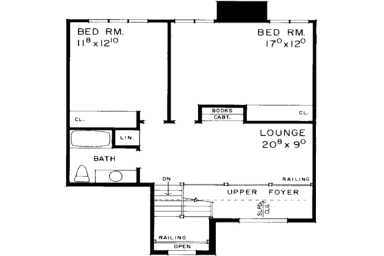 Floor Plan - Upper Floor for Traditional House Plan #72-465 - 3 bed, 2.5 bath