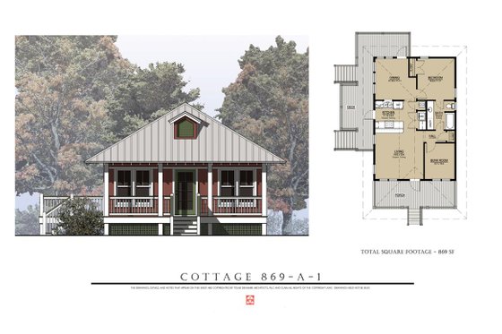 Exterior - Front Elevation 6 for Beach House Plan #536-2 - 2 bed, 1 bath