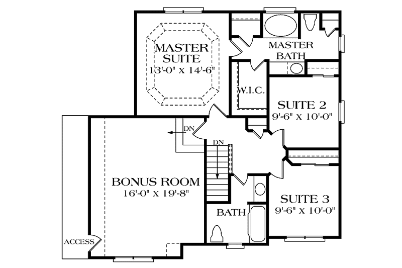 Dream House Plan - Floor Plan - Upper Floor for Colonial House Plan #453-286 - 3 bed, 2.5 bath