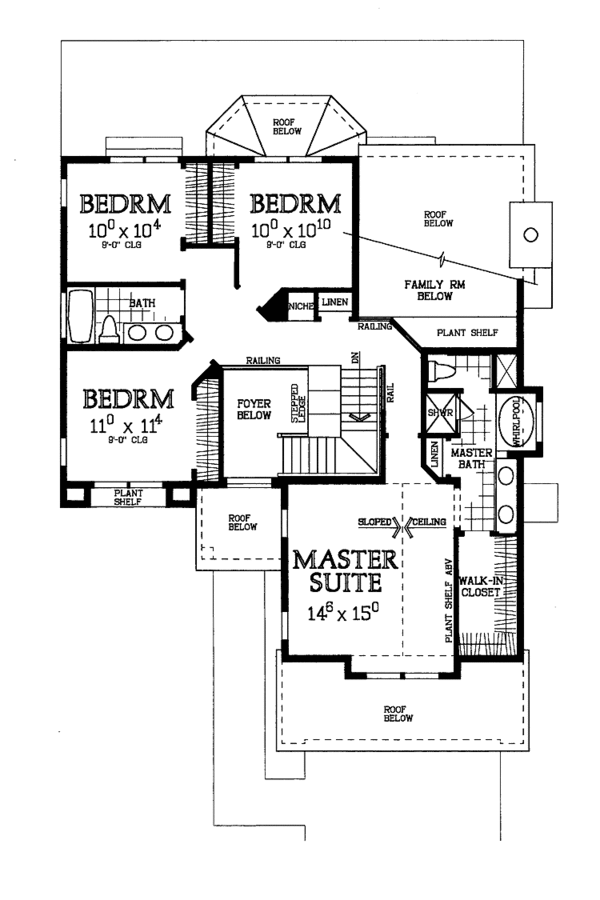 House Blueprint - Traditional Floor Plan - Upper Floor Plan #72-930