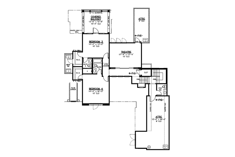 House Blueprint - Floor Plan - Upper Floor for European House Plan #1019-13 - 4 bed, 5.5 bath