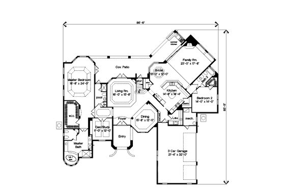 Floor Plan - Main Floor for European House Plan #135-174 - 4 bed, 4.5 bath