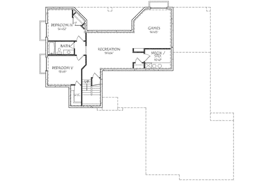 Floor Plan - Lower Floor for Traditional House Plan #24-202 - 5 bed, 3 bath