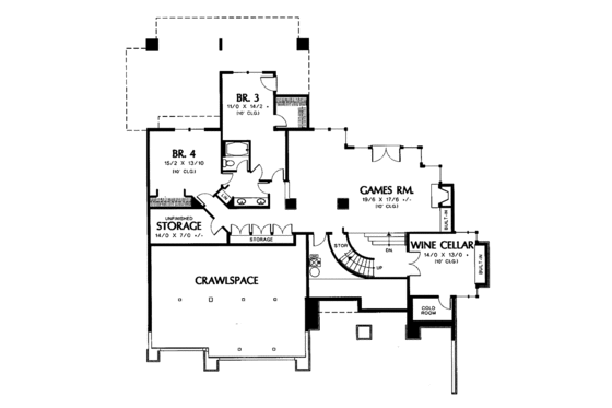 Floor Plan - Lower Floor for Prairie House Plan #48-747 - 4 bed, 3.5 bath