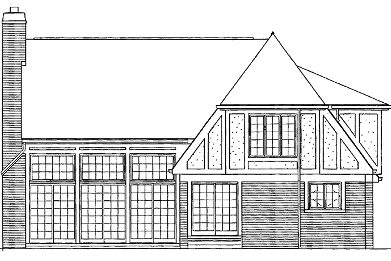 House Blueprint - Exterior - Rear Elevation for Tudor House Plan #72-637 - 2 bed, 2.5 bath