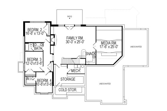Floor Plan - Lower Floor for Traditional House Plan #920-19 - 4 bed, 2.5 bath