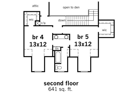 Floor Plan - Upper Floor for Southern House Plan #16-219 - 5 bed, 3.5 bath