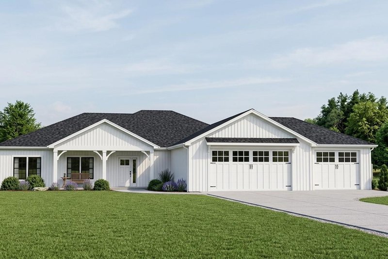 House Blueprint - Exterior - Front Elevation 2 for Ranch House Plan #1064-178 - 3 bed, 2.5 bath