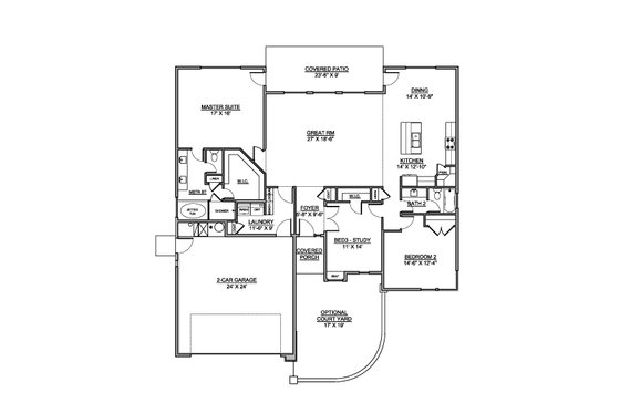 Floor Plan - Main Floor for Adobe / Southwestern House Plan #1073-32 - 3 bed, 2 bath