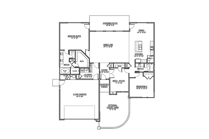 Dream House Plan - Floor Plan - Main Floor for Adobe / Southwestern House Plan #1073-32 - 3 bed, 2 bath