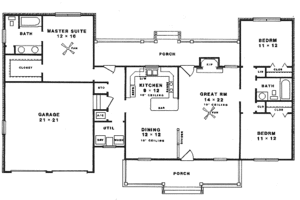 Floor Plan - Main Floor for Country House Plan #14-132 - 3 bed, 2 bath