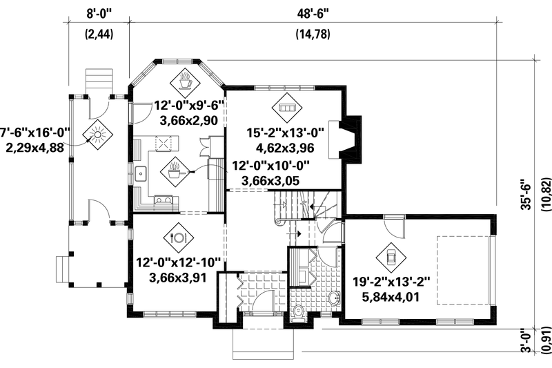 House Blueprint - Floor Plan - Main Floor for Traditional House Plan #25-4766 - 3 bed, 1 bath