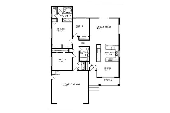 Floor Plan - Main Floor for Craftsman House Plan #515-47 - 3 bed, 2 bath