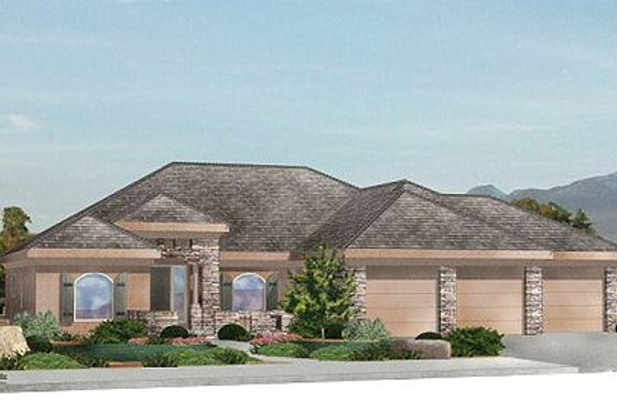 Exterior - Front Elevation for Adobe / Southwestern House Plan #24-285 - 4 bed, 2 bath