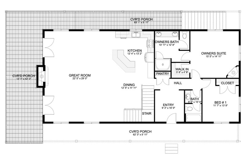 Dream House Plan - Floor Plan - Main Floor for Cabin House Plan #1060-355 - 2 bed, 2 bath