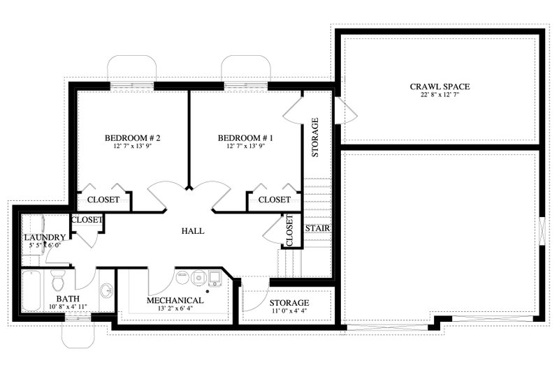 Dream House Plan - Floor Plan - Lower Floor for Ranch House Plan #1060-464 - 1 bed, 1.5 bath