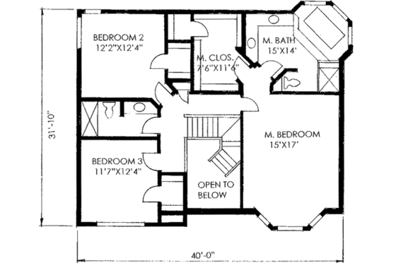 Floor Plan - Upper Floor for Tudor House Plan #136-108 - 3 bed, 2.5 bath