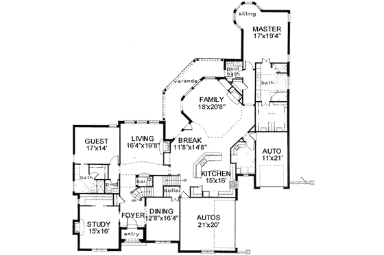 Floor Plan - Main Floor for European House Plan #141-154 - 5 bed, 5.5 bath