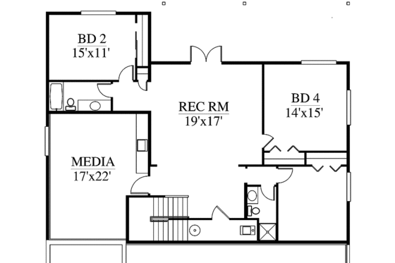Floor Plan - Lower Floor for Craftsman House Plan #951-20 - 4 bed, 4 bath