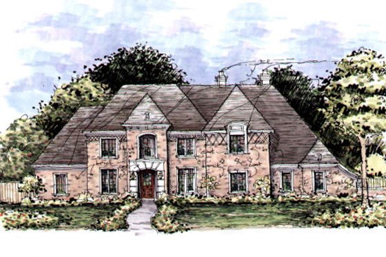 Exterior - Front Elevation for European House Plan #141-311 - 5 bed, 6.5 bath