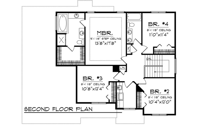 Home Plan - Floor Plan - Upper Floor for Mediterranean House Plan #70-1095 - 4 bed, 2.5 bath