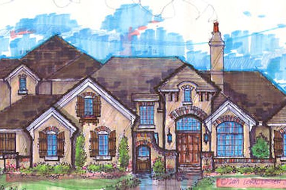 Exterior - Front Elevation for European House Plan #135-164 - 4 bed, 4 bath