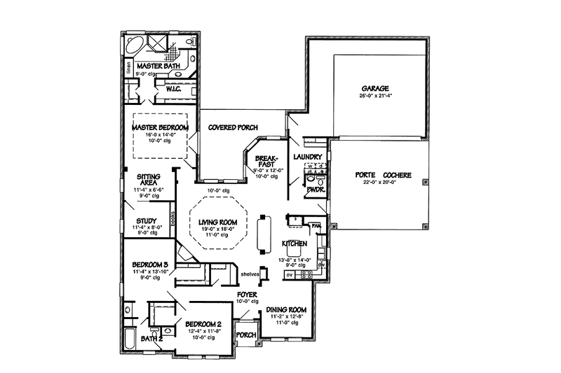 House Blueprint - Floor Plan - Main Floor for Country House Plan #968-17 - 3 bed, 2.5 bath