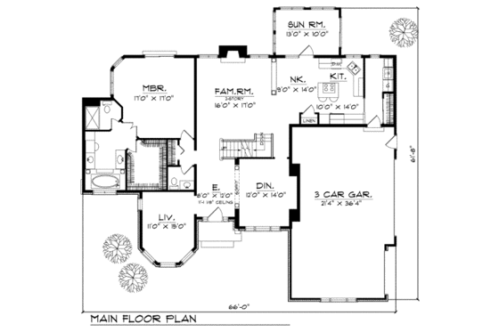 Floor Plan - Main Floor for European House Plan #70-412 - 3 bed, 2.5 bath