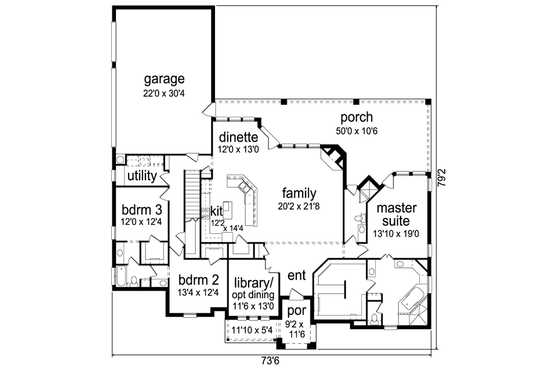 Floor Plan - Main Floor for European House Plan #84-525 - 3 bed, 4 bath