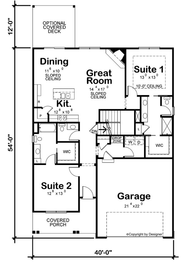 Architectural House Design - Floor Plan - Main Floor for Farmhouse House Plan #20-2617 - 2 bed, 2.5 bath