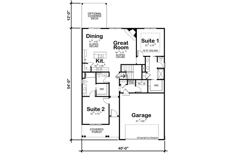 House Blueprint - Floor Plan - Main Floor for Farmhouse House Plan #20-2617 - 2 bed, 2.5 bath