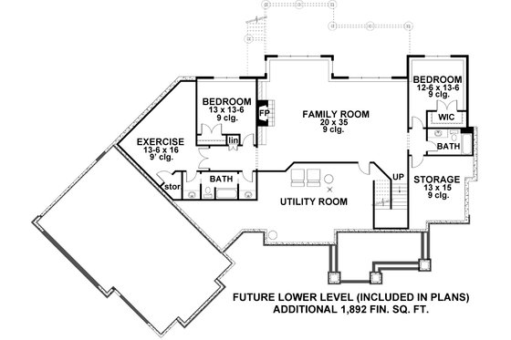 Floor Plan - Lower Floor for Craftsman House Plan #51-579 - 3 bed, 2.5 bath
