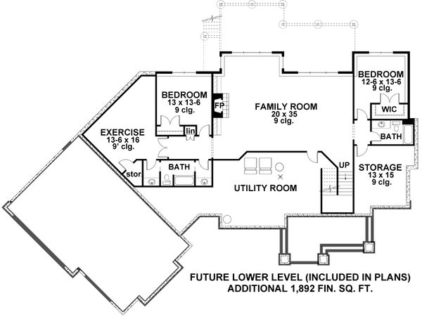 Craftsman Floor Plan - Lower Floor Plan #51-579