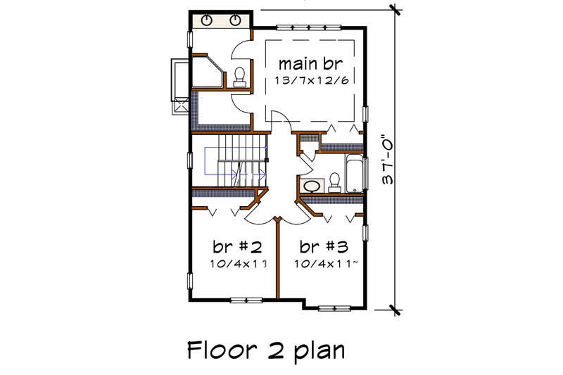 Dream House Plan - Floor Plan - Upper Floor for Craftsman House Plan #79-295 - 3 bed, 2.5 bath