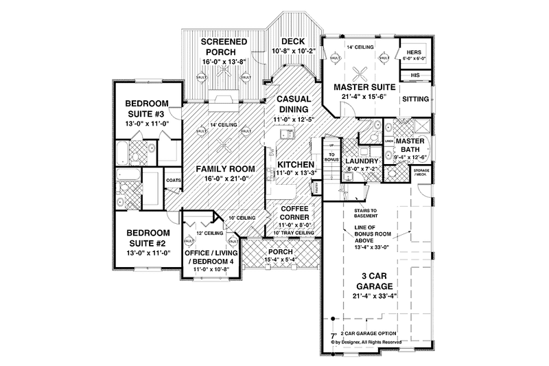 House Blueprint - Floor Plan - Main Floor for Craftsman House Plan #56-688 - 4 bed, 3.5 bath