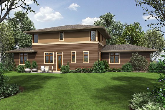 Exterior - Rear Elevation for Prairie House Plan #48-922 - 3 bed, 2.5 bath
