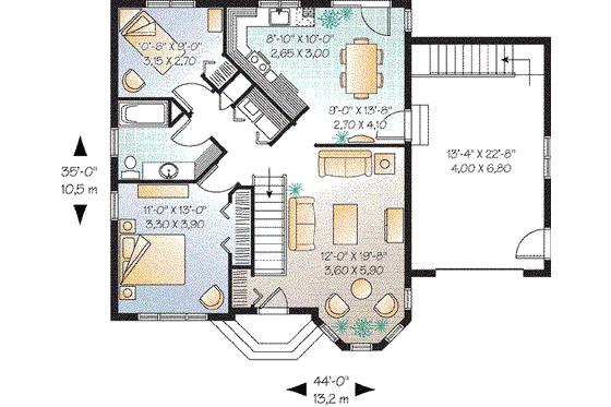 Floor Plan - Main Floor for European House Plan #23-643 - 2 bed, 1 bath