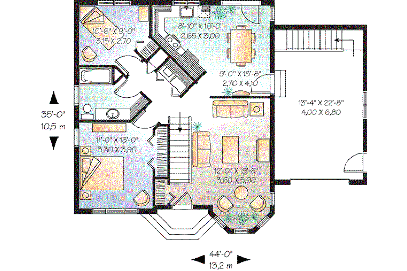Dream House Plan - Floor Plan - Main Floor for European House Plan #23-643 - 2 bed, 1 bath