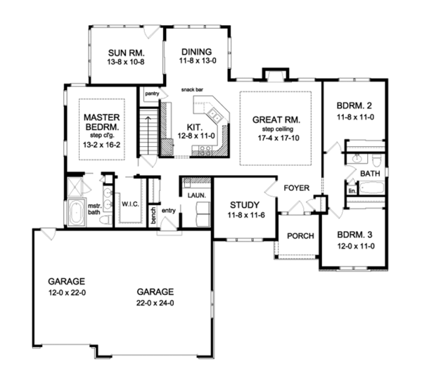 House Design - Ranch Floor Plan - Main Floor Plan #1010-76