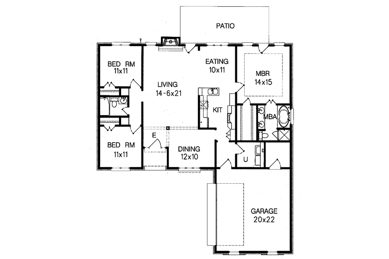 Home Plan - Floor Plan - Main Floor for Ranch House Plan #15-349 - 3 bed, 2 bath