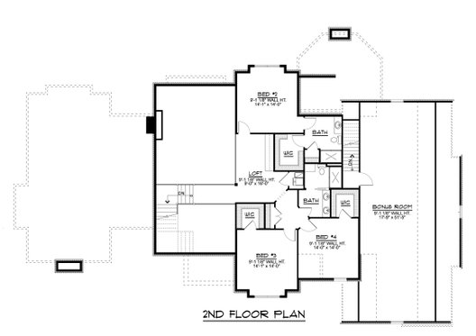 Floor Plan - Upper Floor for European House Plan #1064-125 - 4 bed, 3.5 bath