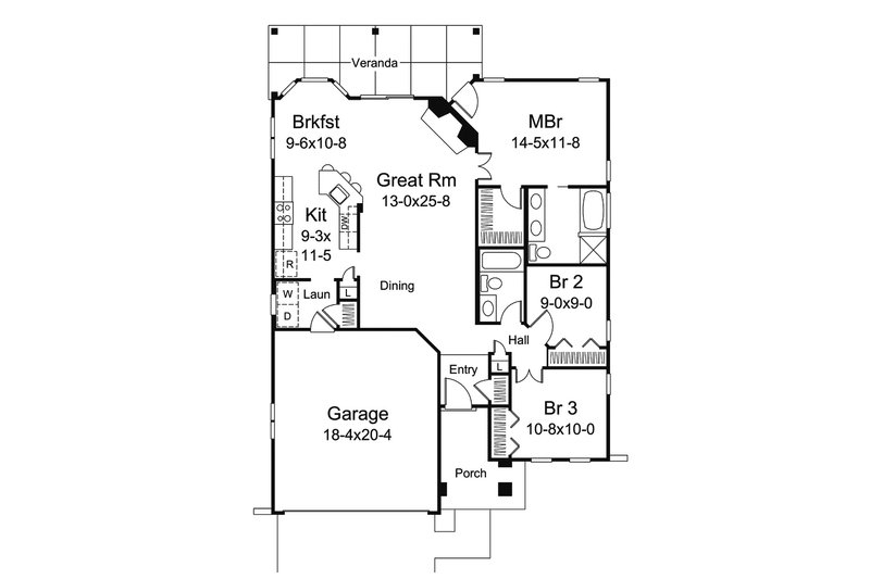 House Blueprint - Floor Plan - Main Floor for Ranch House Plan #57-690 - 3 bed, 2 bath