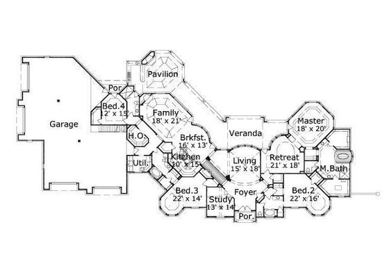 Floor Plan - Main Floor for European House Plan #411-559 - 4 bed, 4 bath