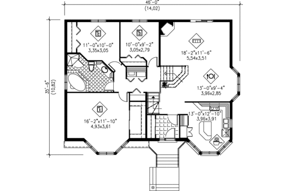 Floor Plan - Main Floor for European House Plan #25-364 - 3 bed, 2 bath