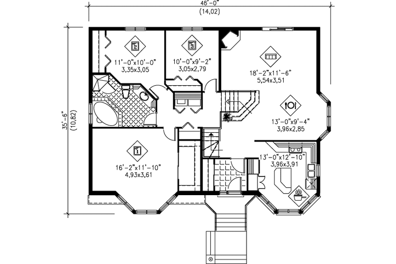 Dream House Plan - Floor Plan - Main Floor for European House Plan #25-364 - 3 bed, 2 bath